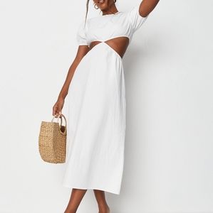 MISSGUIDED White Puff Sleeve Cutout Side Midi Maxi Dress